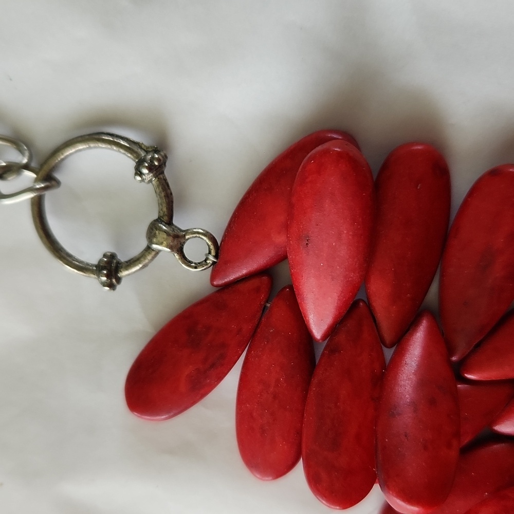 Stone Teardrop Red Statement Silvertone Chain Azt… - image 2